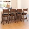 Giantex Swivel Bar Stools Set of 2, 24.5″ Counter Height Bar Chairs with Back, Rubber Wood Frame, Upholstered Farmhouse Faux Leather Barstools for Kitchen Island, Dining Room, Pub, Espresso(2)