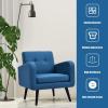 Giantex Upholstered Accent Chair, Modern Mid Century Linen Fabric Living Room Chair with Arms, Max Load 265 Lbs, Comfy Tufted Single Sofa for Reading, Bedroom, Office, Club, Grey(Blue)