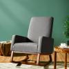 Giantex Upholstered Rocking Chair, Modern Fabric Armchair w/Wood Base, Side Pocket, Linen Padded Seat, High Back Accent Glider Rocker Chair, Mid-Century Leisure Chair for Nursery, Living Room (Gray)(Grey)