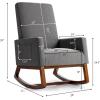 Giantex Upholstered Rocking Chair, Modern Fabric Armchair w/Wood Base, Side Pocket, Linen Padded Seat, High Back Accent Glider Rocker Chair, Mid-Century Leisure Chair for Nursery, Living Room (Gray)(Grey)