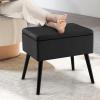 Giantex Vanity Stool Chair with Storage, Multifunctional 20″ Makeup Seat with Wood Legs, Ottoman Foot Rest, Upholstered Tufted Makeup Vanity Chair for Dressing Bedroom Living Room(Black)