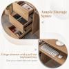 Giantex White Desk with Drawers, Modern Computer Desk with Charging Station & Keyboard Tray, Laptop PC Computer Workstation, Study Writing Desk for Bedroom(Natural)