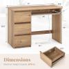 Giantex White Desk with Drawers, Modern Computer Desk with Charging Station & Keyboard Tray, Laptop PC Computer Workstation, Study Writing Desk for Bedroom(Natural)