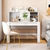 Giantex White Desk with Hutch, Home Office Desk with Bookshelf, Computer Workstation PC Laptop Table with Anti-Toppling Device & Cable Hole, Modern Study Writing Desk for Small Spaces, Bedroom(White)
