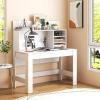 Giantex White Desk with Hutch, Home Office Desk with Bookshelf, Computer Workstation PC Laptop Table with Anti-Toppling Device & Cable Hole, Modern Study Writing Desk for Small Spaces, Bedroom(White)