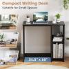 Giantex White Small Desk for Bedroom, 31.5 Inch Home Office Computer Desk with Shelves, Space Saving Study Writing Desk, Modern Simple Laptop Desk for Small Spaces, White(Black)