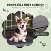 Giantex Wicker Dog House, Raised Rattan Dog Bed with Waterproof Roof, Washable Cushion Cover, Steel Frame, Indoor Outdoor Elevated Dog Bed Pet House for Small Medium Dogs Cats, Easy Assembly(Brown House & Grey Cushion)