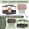 Giantex Wicker Dog House, Raised Rattan Dog Bed with Waterproof Roof, Washable Cushion Cover, Steel Frame, Indoor Outdoor Elevated Dog Bed Pet House for Small Medium Dogs Cats, Easy Assembly(Brown House & Grey Cushion)