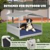 Giantex Wicker Dog House, Raised Rattan Dog Bed with Waterproof Roof, Washable Cushion Cover, Steel Frame, Indoor Outdoor Elevated Dog Bed Pet House for Small Medium Dogs Cats, Easy Assembly(Light Grey House & Navy Cushion)