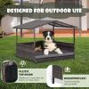 Giantex Wicker Dog House, Raised Rattan Dog Bed with Waterproof Roof, Washable Cushion Cover, Steel Frame, Indoor Outdoor Elevated Dog Bed Pet House for Small Medium Dogs Cats, Easy Assembly(Brown House & Grey Cushion)