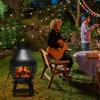 Giantex Wood Burning Chiminea, Heavy Duty Fireplace Chiminea Wooden Fire Pit with 2-Piece Log Grate, Premium Rain Cap & Fire Poker, 360°Fire Retardant Mesh Cover, Ideal for Garden, Patio, Backyard