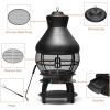 Giantex Wood Burning Chiminea, Heavy Duty Fireplace Chiminea Wooden Fire Pit with 2-Piece Log Grate, Premium Rain Cap & Fire Poker, 360°Fire Retardant Mesh Cover, Ideal for Garden, Patio, Backyard
