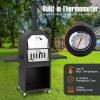 Giantex Wood Fired Pizza Oven with Pizza Stone, Peel, Waterproof Cover, Cooking Grids, Wheels for Outside Camping, Outdoor Backyard Party (64 Inch)(With Side Tables)