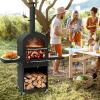 Giantex Wood Fired Pizza Oven with Pizza Stone, Peel, Waterproof Cover, Cooking Grids, Wheels for Outside Camping, Outdoor Backyard Party (64 Inch)(With Side Tables)