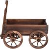 Giantex Wood Wagon Flower Planter Pot Stand W/Wheels Home Garden Outdoor Decor(Brown)