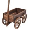 Giantex Wood Wagon Flower Planter Pot Stand W/Wheels Home Garden Outdoor Decor(Brown)
