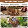 Giantex Wood Wagon Flower Planter Pot Stand W/Wheels Home Garden Outdoor Decor(Natural)