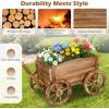 Giantex Wood Wagon Flower Planter Pot Stand W/Wheels Home Garden Outdoor Decor(Natural)