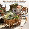 Giantex Wood Wagon Flower Planter Pot Stand W/Wheels Home Garden Outdoor Decor(Natural)
