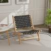 Giantex Woven Accent Chair, Boho Mid Century Modern Armless Accent Chair w/Nylon Backrest & Seat, Teak Wood Frame, Comfy Side Reading Chair for Living Room Bedroom Indoor Outdoor, Black