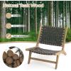 Giantex Woven Accent Chair, Boho Mid Century Modern Armless Accent Chair w/Nylon Backrest & Seat, Teak Wood Frame, Comfy Side Reading Chair for Living Room Bedroom Indoor Outdoor, Black