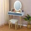 CHARMAID Vanity Set with Lighted Mirror, 3 Modes Adjustable Brightness Mirror, Makeup Dressing Table with Cushioned Stool, 2 Sliding Drawers with Divider, Modern Bedroom Vanity for Girls Women (White)(Grey)