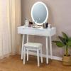 CHARMAID Vanity Set with Lighted Mirror, 3 Modes Adjustable Brightness Mirror, Makeup Dressing Table with Cushioned Stool, 2 Sliding Drawers with Divider, Modern Bedroom Vanity for Girls Women (White)(White)