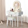 CHARMAID Vanity Set with Touch Screen Dimming Lighted Mirror, 3 Color Lighting Modes, Modern Bedroom Makeup Dressing Table with 2 Sliding Drawers and Cushioned Stool for Girls Women (White)(White)