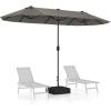 Giantex 13ft Large Patio Umbrella with Base, Double-Sided Outdoor Umbrella with Crank Handle, Umbrella Base Stand with 2 Sandbags, 12 Metal Ribs, Market Umbrellas for Garden Poolside Deck(Gray)