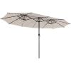 Giantex 15 FT Double Patio Umbrellas with 48 Solar LED Lights, Auto-Charging Panel, Crank System, Outdoor Extra-Large Rectangle Market Table Umbrella for Garden Deck Backyard Beach Pool(Beige)