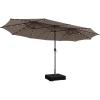 Giantex 15ft Large Outdoor Umbrella Double-Sided, 48 Solar Lights, Auto-Charging Solar Panel, Extra Large Patio Umbrella with Base and Crank, Outdoor Market Umbrellas for Poolside Garden(Tan)