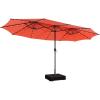 Giantex 15ft Large Outdoor Umbrella Double-Sided, 48 Solar Lights, Auto-Charging Solar Panel, Extra Large Patio Umbrella with Base and Crank, Outdoor Market Umbrellas for Poolside Garden(Orange)