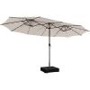 Giantex 15ft Large Outdoor Umbrella Double-Sided, 48 Solar Lights, Auto-Charging Solar Panel, Extra Large Patio Umbrella with Base and Crank, Outdoor Market Umbrellas for Poolside Garden(Beige)
