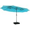 Giantex 15ft Large Outdoor Umbrella Double-Sided, 48 Solar Lights, Auto-Charging Solar Panel, Extra Large Patio Umbrella with Base and Crank, Outdoor Market Umbrellas for Poolside Garden(Turquoise)