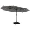 Giantex 15ft Large Outdoor Umbrella Double-Sided, 48 Solar Lights, Auto-Charging Solar Panel, Extra Large Patio Umbrella with Base and Crank, Outdoor Market Umbrellas for Poolside Garden(Gray)