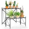 Giantex 2 Tier Stair Style Metal Plant Stand, Flower Pot Display Holder with Widened Grid Rack, Indoor Outdoor Multifunctional Storage Organizer Ladder Shelf for Garden Balcony Yard