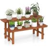 Giantex 2 Tier Wood Plant Stand, Ladder Plant Shelf for Multiple Potted Plants with Teak Oil Finish, Indoor & Outdoor Flower Pot Holder, Corner Display Rack for Balcony, Living Room, Garden