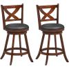 Giantex 24” Bar Stools Set of 2, 360° Swivel Counter Height Stools with Back, Solid Rubber Wood Frame, Leather Padded Seat, Vintage Upholstered Armless Farmhouse Barstools for Kitchen Island Home Bar(1)