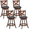 Giantex 24” Bar Stools Set of 2, 360° Swivel Counter Height Stools with Back, Solid Rubber Wood Frame, Leather Padded Seat, Vintage Upholstered Armless Farmhouse Barstools for Kitchen Island Home Bar(2)