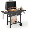 Giantex 24-Inch Charcoal Grill – 2 Foldable Side Tables, Bottom Storage Shelf, 8 Hooks, Adjustable Charcoal Tray, Pull-out Ash Tray, Outdoor BBQ Grill for Family Gatherings Backyard Party Camping(2 Side Tables)