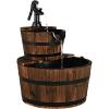 Giantex 2-Tier Barrel Waterfall Fountain Outdoor, Rustic Wood Barrel Cascading Water Fountain with Electric Pump, Outdoor Water Feature with Decorative Hand for Garden Patio Backyard Lawn Porch