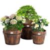 Giantex 3 Pieces Barrel Planter, Wood Bucket Raised Beds for Plants Herbs Veggies, Indoor Outdoor Decorative Planter Box with Drainage Holes 3 Sizes