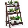 Giantex 3 Tier Folding Wooden Plant Stand, Indoor Flower Pot Holder Display Rack, Free Installation Corner Plants Storage Shelf, Foldable Rustic Wood Ladder Shelf for Home Patio Balcony Garden