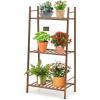 Giantex 3 Tier Ladder Shelf, Bamboo Plant Stand Indoor Outdoor, Multifunctional Bookcase Ladder Planter Storage Shelving Unit for Living Room Bathroom Patio Balcony Garden Office (Brown)