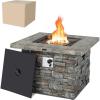 Giantex 34.5″ Propane Gas Fire Pit Table – Patio 2-in-1 Outdoor Square Fire Table W/Volcanic Rock & PVC Cover, Stainless Steel Burner, 50,000 BTU Heat Output, Faux Stone Surface, Outside Fireplace