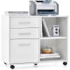 Giantex 3-Drawer File Cabinet for Office – Home Mobile Lateral Filing Cabinet with Hanging Bars, Open Storage Shelves, 5 Universal Wheels, Printer Stand for Letter Size Storage Cabinet (White)(White)
