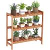 Giantex 3-Tier Plant Stand Indoor, Solid Wood Flower Pot Display Rack w/ Slatted Shelves, Take Oil Finish Bookshelf Shoe Rack, Indoor Outdoor Storage Shelf for Patio Garden Balcony Home Living Room Entryway