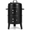 Giantex 3-in-1 Charcoal BBQ Smoker, Outdoor Grill Cooker with Built-in Thermometer and 6 Hooks for Outdoor Backyard Cooking Grilling Camping(Black)