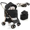 Giantex 3-in-1 Folding Dog Stroller Detachable Carrier Car Seat, 4 Wheels Pet Travel Stroller with Adjustable Canopy, Storage Basket for Small Medium Dogs Cats Puppy (Black & Rose Gold)(Black & Rose Gold)