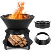Giantex 3-in-1 Outdoor Fire Pit, 20″ Wood Burning Fire Pits with Removable Wok Ring, Ash Pan & Storage Shelf, Oxygen-Enriched Burning, Heavy-Duty Portable Fire Bowl for Camping, Backyard, Patio, BBQ